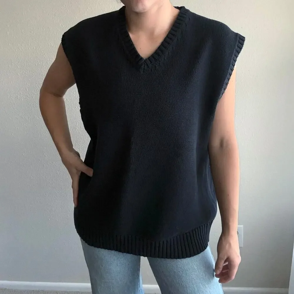 Vintage y2k Gap Black Sweater Vest 100% Cotton twee minimalist neutral winter